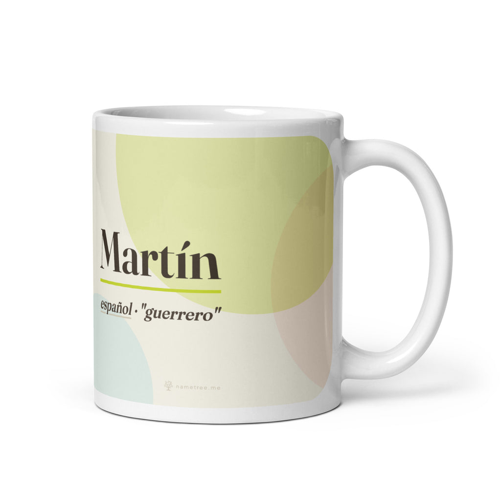 Taza con el nombre Martín · español, "guerrero", blanco, vista principal