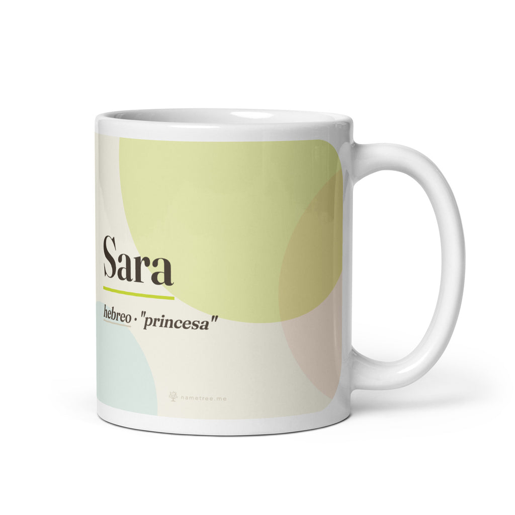 Taza con el nombre Sara · hebreo, "princesa", blanco, vista principal