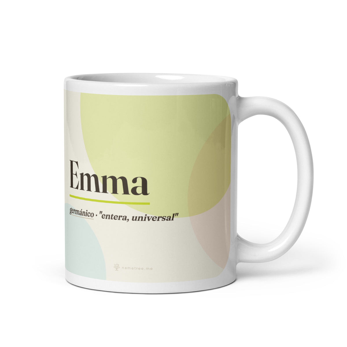 Taza con el nombre Emma · germánico, "entera, universal", blanco, vista principal