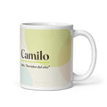 Taza con el nombre Camilo · latín, "Servidor del rito", blanco, vista principal
