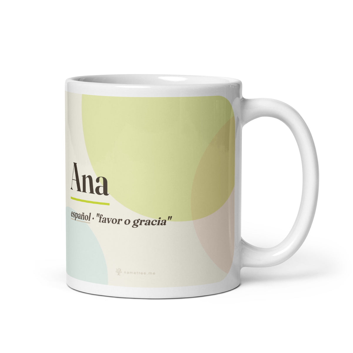 Taza con el nombre Ana · español, "favor o gracia", blanco, vista principal