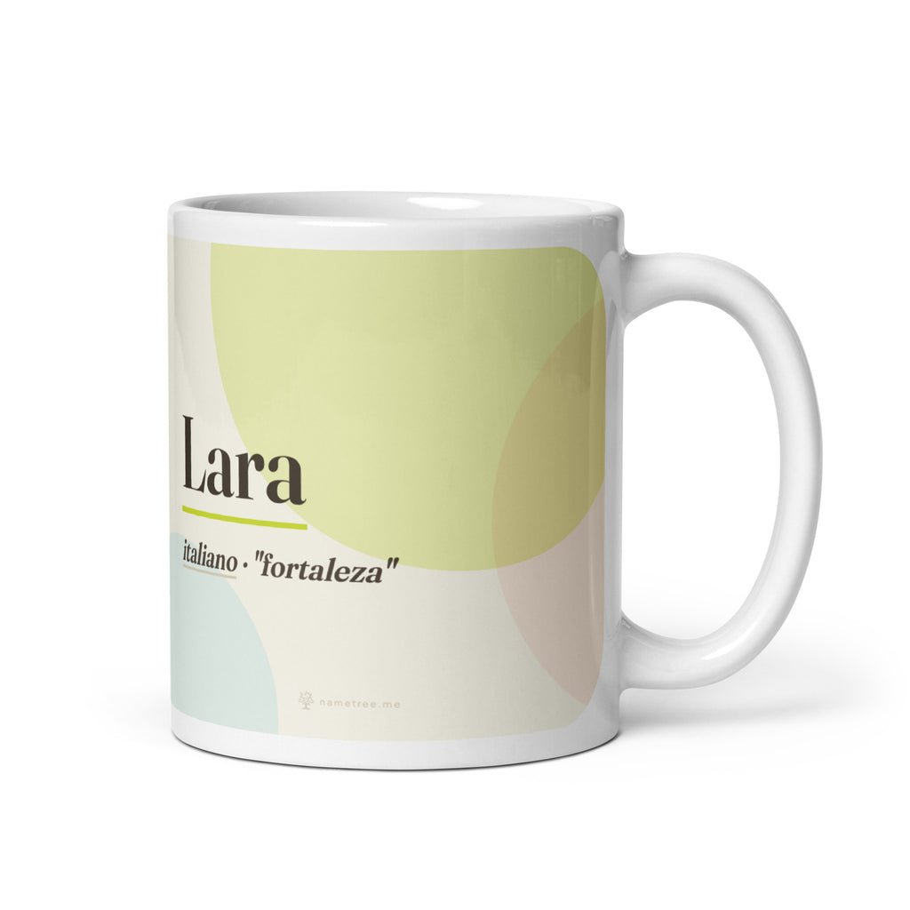 Caneca com o nome Lara · italiano, "fortaleza", branco, vista principal