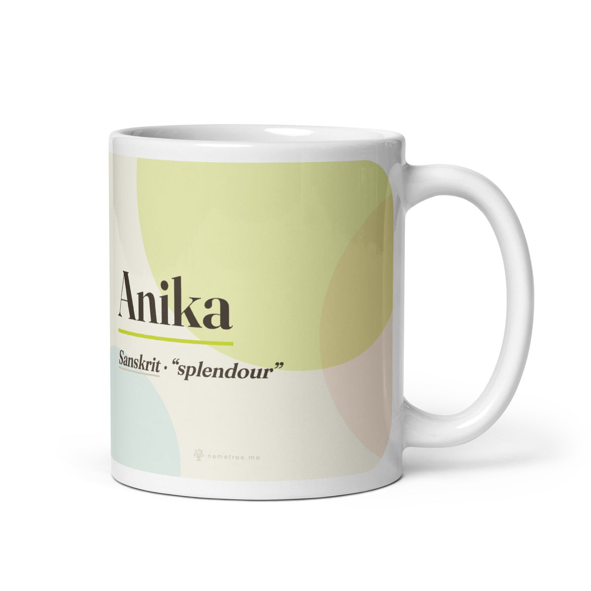 Anika name mug · Sanskrit, “splendour”, white, default