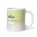 Anika name mug with its popularity curve · Sanskrit, “splendour”, white, default