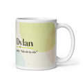 Taza con el nombre Dylan · galés, "hijo de la ola", blanco, vista principal