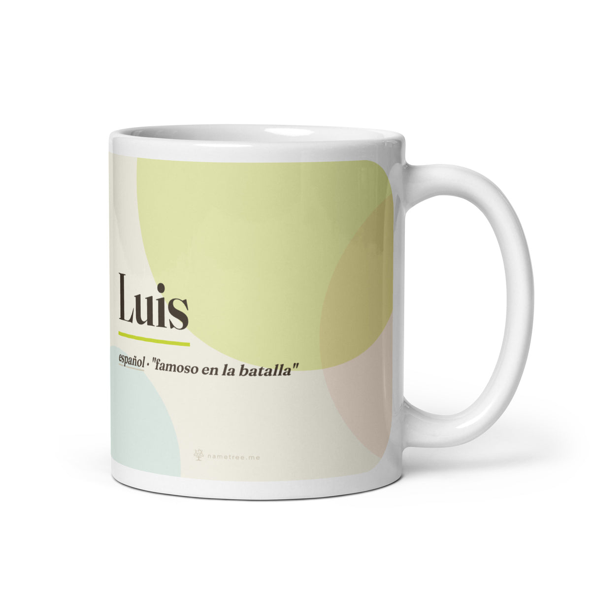 Taza con el nombre Luis · español, "famoso en la batalla", blanco, vista principal