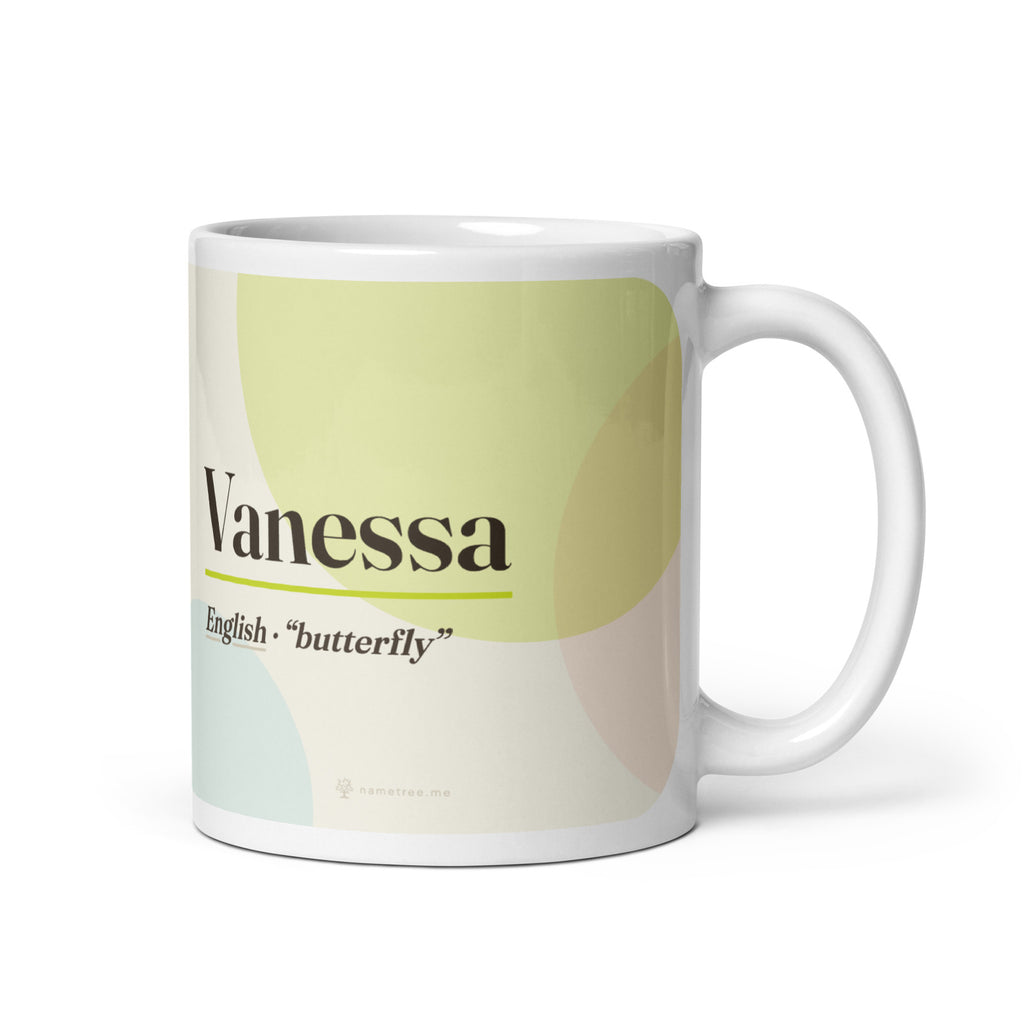 Vanessa name mug · English, “butterfly”, white, default